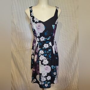 Rickis Chic Floral Midi Dress in Black and Purple, Size 4